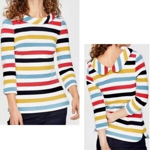 Boden Sarah Ottoman Striped Top Multicolor Rainbow Peter Pan Collar Size 4